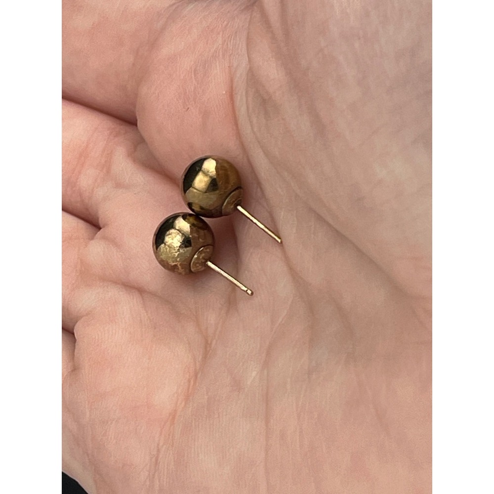 Vintage 14K Yellow Gold Ball Stud Earrings 7.8mm Minimal Sphere - Picture 11 of 14